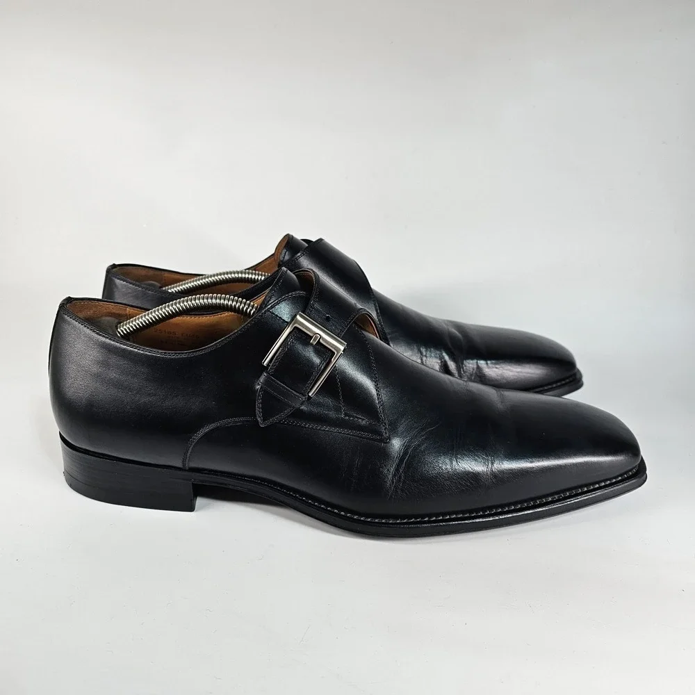 Magnanni Black Leather Single Monk Strap Loafers